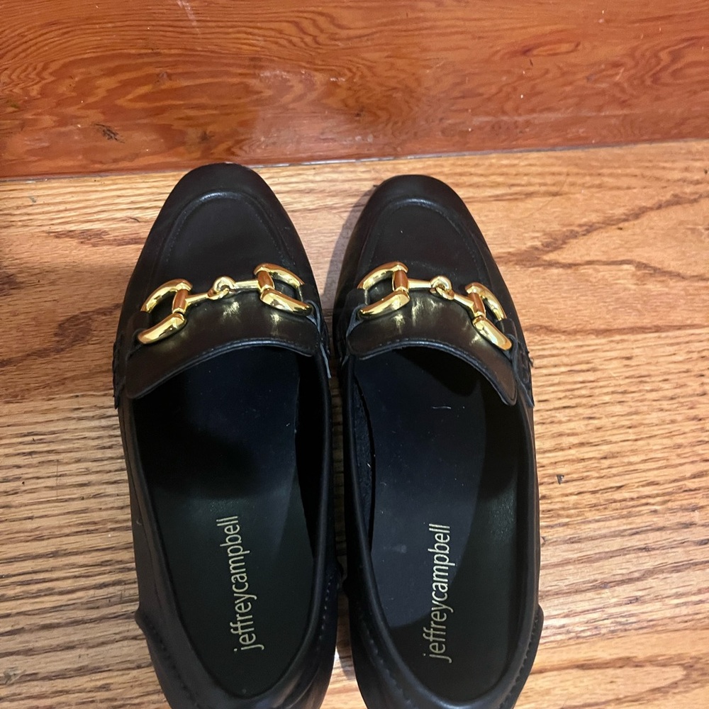 Jeffrey Campbell Black and Gold Chain Loafers
